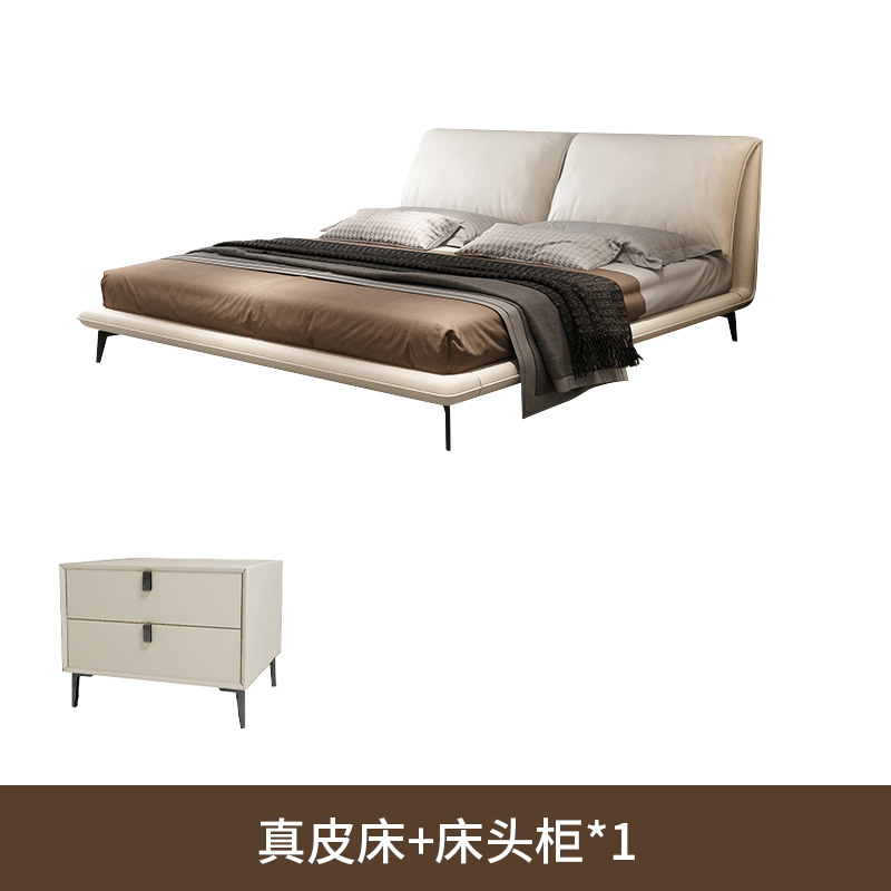 Cama de cuero de orejas de elefante minimalista italiana, cama de dormitorio moderna, diseño de estilo de crema, cama de dormitorio grande image 7