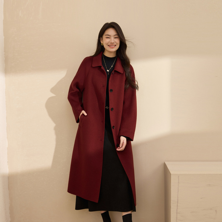 【100%绵羊毛】时髦气质双面毛呢外套纤莉秀大码女装胖mm秋装新款