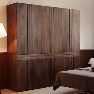 North American Solid Wood Black Walnut Wardrobe Modern Simple Log Style Storage Cabinet Large Capacity Cherry Wood Storage Cabinet