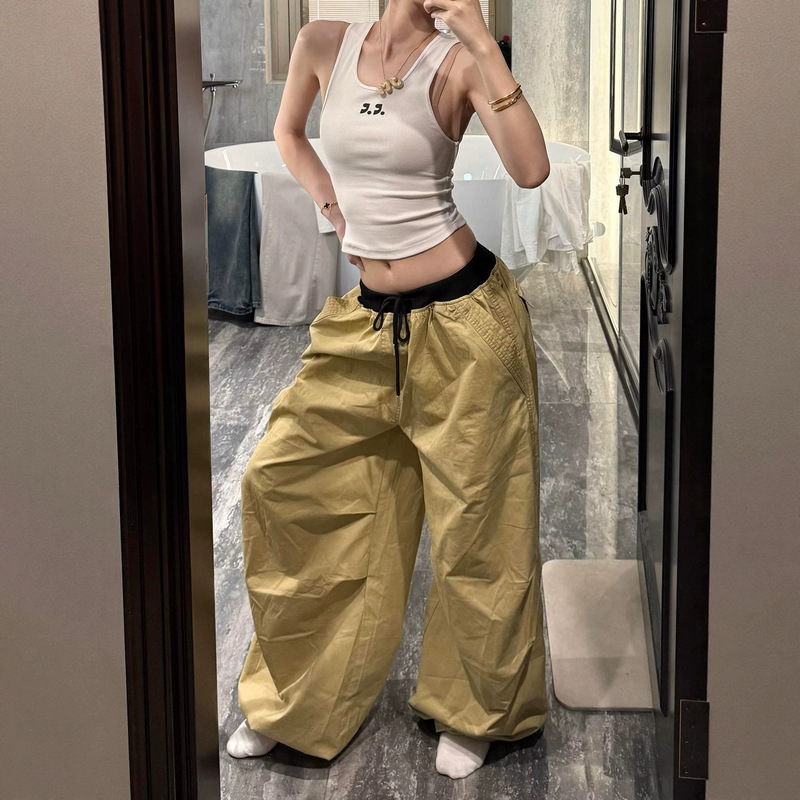 Vintage American-Style Casual Patchwork Wide-Leg Jazz Dance Pocket Cargo Pants Trendy Ins Cross-Border Versatile Pants Vintage American-Style Casual Patchwork Wide-Leg Jazz Dance Pocket Cargo Pants Trendy Ins Cross-Border Versatile Pants