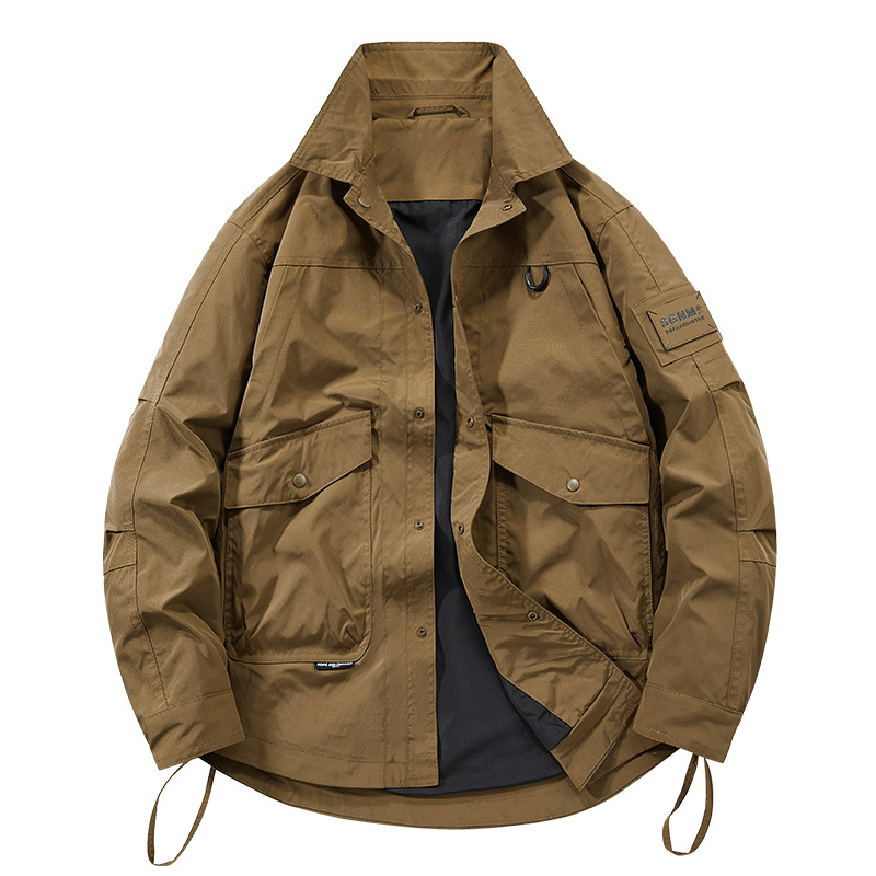 Primavera y otoño nueva chaqueta de trabajo de bolsillo hombre casual folga al aire libre chaqueta de color sólido chaqueta de hombre