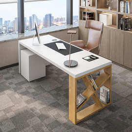 现代简约实木办公桌 创意工作室单人工作台 家用书房白色书桌定制
