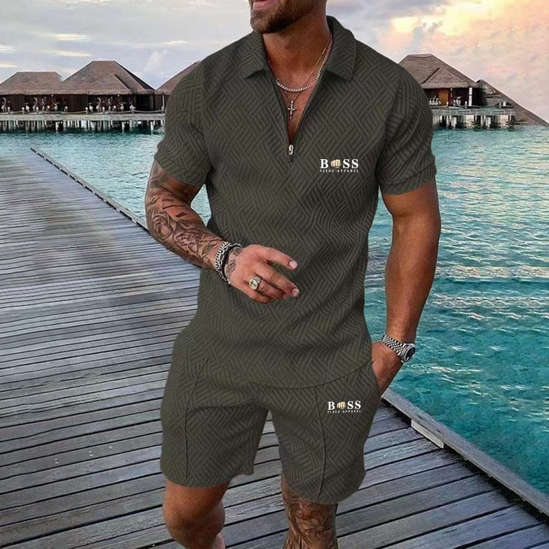 Cross-Border Popular Polo Set, Casual and Stylish Long-Sleeve Sports Two-Piece Set, Trendy Breathable Running Sportswear for Young People