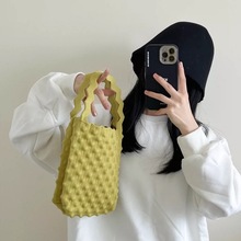 特价处理小众设计磁扣针织菠萝包手提包手拎包小方包新款糖果色包