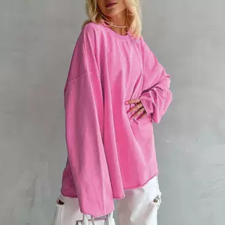 Women's Fashionable Loose All-match Solid Colour Knitted Bottoming Shirt - Pink - View 1