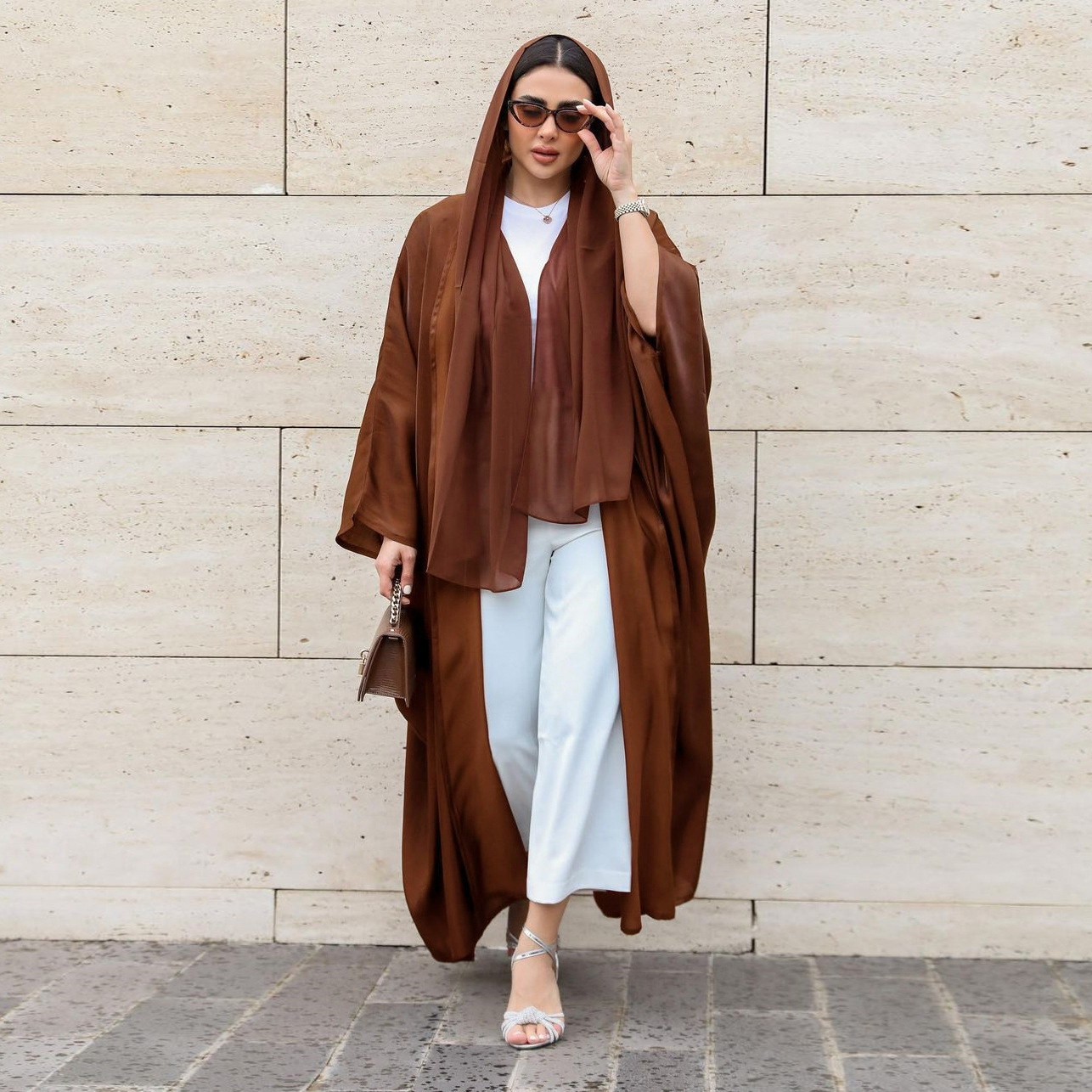 Shiny Silk Batwing Sleeve Robe Plus Size Casual Dress_voghion.com