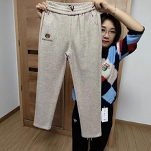 小熊刺绣减龄休闲裤宽松显瘦哈伦裤2025年秋冬新款加绒高腰小脚裤