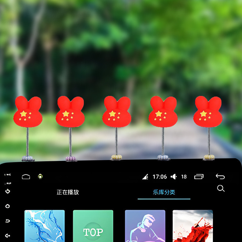 汽车饰品摆件摇头红旗中控台屏幕弹簧小摆件旗帜小车装饰五星红旗|undefined