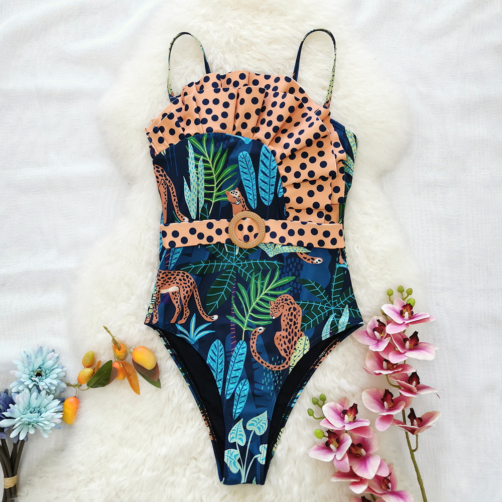 Women's Tropical Plant Polka Dots One Piece display picture 4