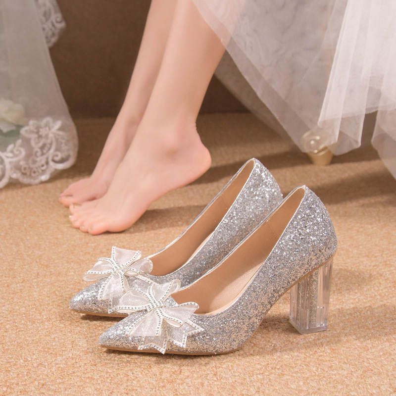 Pointed-Toe Wedding Shoes, Dual-Purpose Crystal Shoes for Xiuhe Wedding Dresses, Bridal High Heels That Are Comfortable for Women, Thick Heels That Are Suitable for Pregnant Women to Wear Daily Pointed-Toe Wedding Shoes, Dual-Purpose Crystal Shoes for Xiuhe Wedding Dresses, Bridal High Heels That Are Comfortable for Women, Thick Heels That Are Suitable for Pregnant Women to Wear Daily