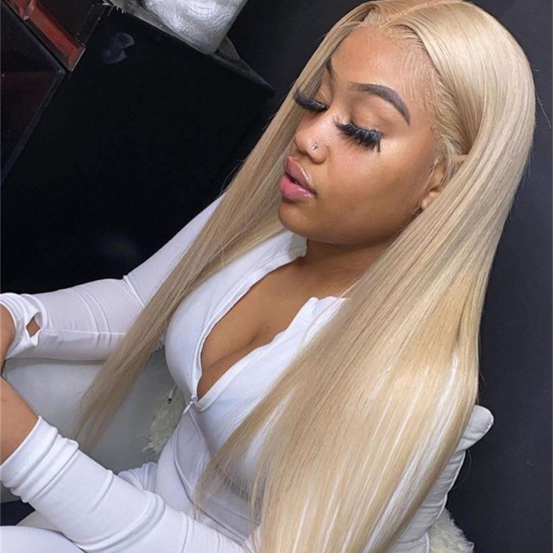 Peluca europea y americana de las mujeres Mediados de longitud larga pelo largo pelo liso Peluca de fibra química cubierta de pelo de fibra química de oro exportación transfronteriza una pieza a partir de lote