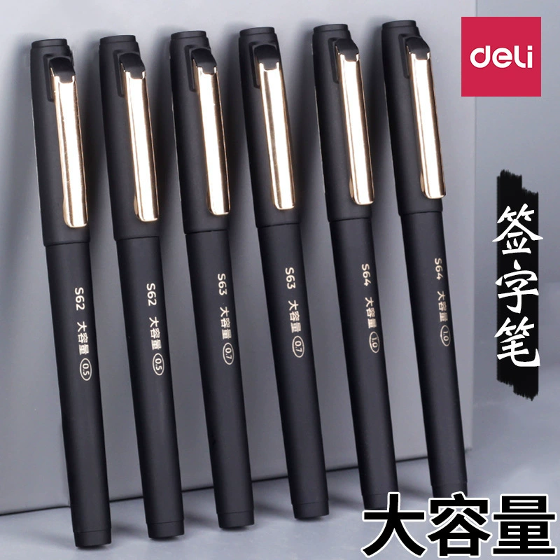 Гелевая ручка Deli S62/S63/S64, водная ручка большой емкости, 0,5/0,7/1,0 мм, ручка для подписи, черная, деловая