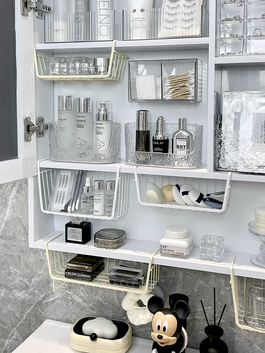 Зеркальный шкаф, встроенная полка, подвесная корзина без перфорации, хранение пудры, шкаф для ванной комнаты, ящик для хранения косметики