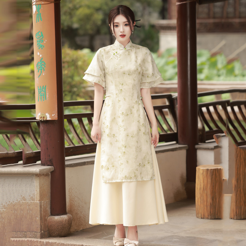 Slimming Aodai-style New Chinese Traditional Improved Cheongsam 2025 New Young Women's Retro Short-sleeve Dress Summer