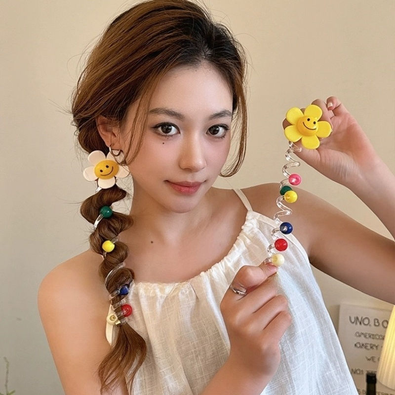 甜美太阳花泡泡辫编发神器扎马尾发绳2025新款高级感电话线发圈|undefined