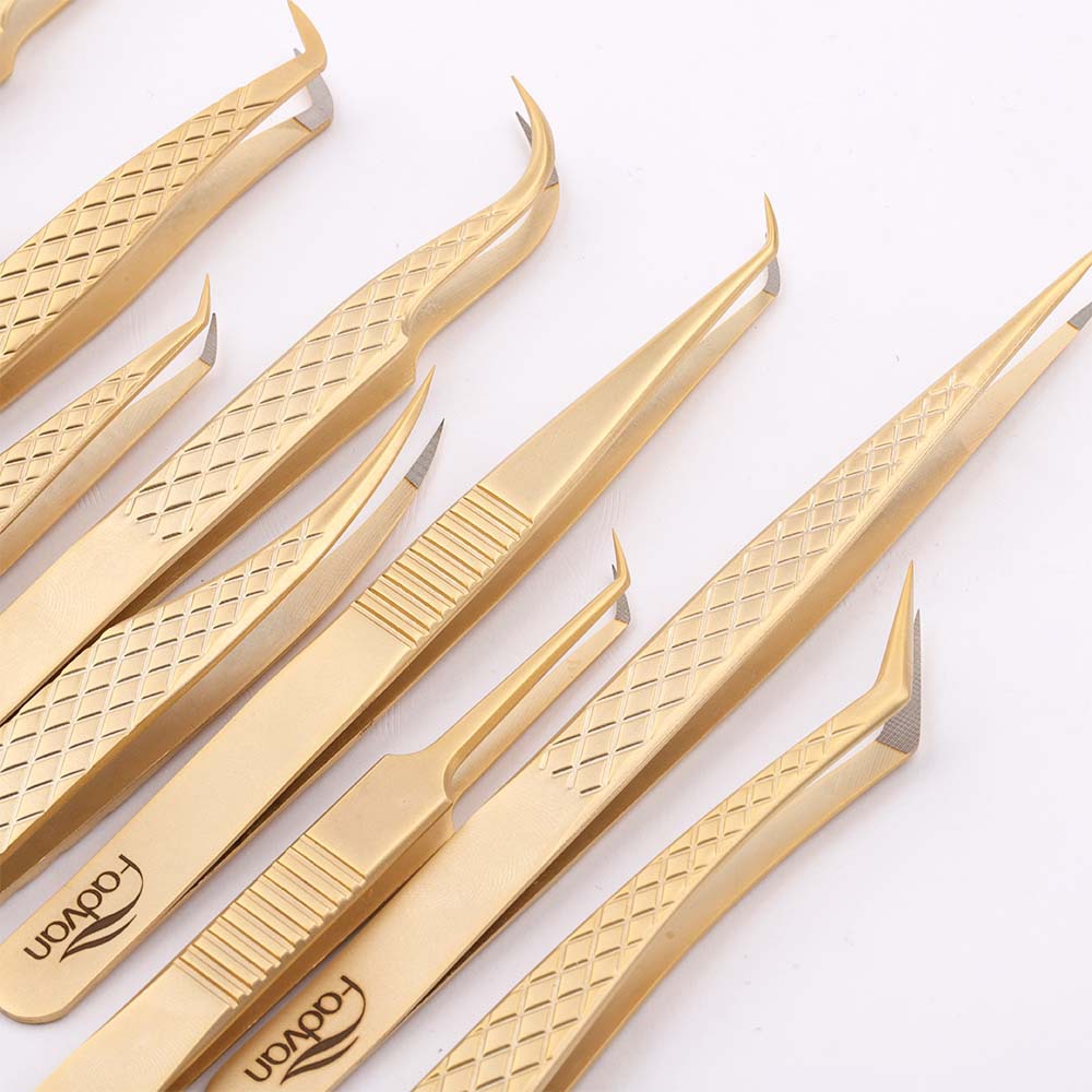 FADVAN false eyelash tweezers beauty eyelash clip gold feather gold plated Tweezer professional eyelash tweezers anti-static