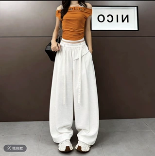 云柔白色阔腿裤女夏季2026新款高腰显瘦弯刀裤薄设计感宽松休闲裤