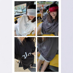 alo半袖ユニセックス2025夏新作ルーズカジュアルスポーツピュアコットンスリムラウンドネックTシャツ、レイジースタイル