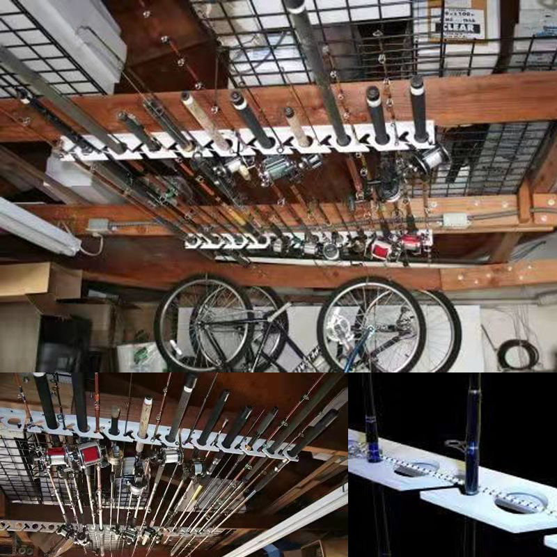 Nueva Barra de pesca montada en la pared de 10 agujeros soporte de la barra de pesca del hogar estante de exhibición de la barra de pesca montado en la pared estante de almacenamiento