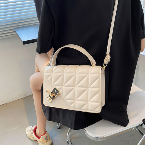 New retro solid color small bag  autumn fashion embossed crossbody bag Western rhombus simple handheld women's bag