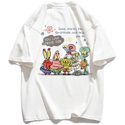100% Pure Cotton Western and Eastern Cartoon SpongeBob Short-Sleeve T-Shirt for Boys and Girls, Fashion Children Half-Sleeve T-Shirt Top Trendy