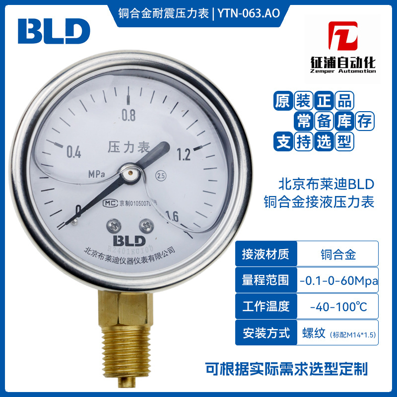 YTN-063.AO耐震压力表不锈钢外壳2.5级布莱迪BLD代理包邮化工应用