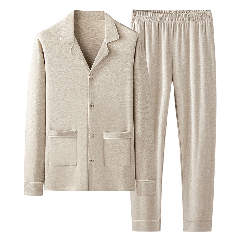 El nuevo traje de pijama de hombre de otoño e invierno con rejilla de jacquard Meiyabi más terciopelo y almacenamiento de calor grueso se puede usar en el hogar