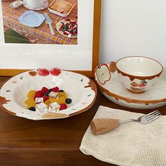海派イチゴセラミック皿ins高颜値サラダ皿深スープ皿高级感朝食皿デザート皿食器