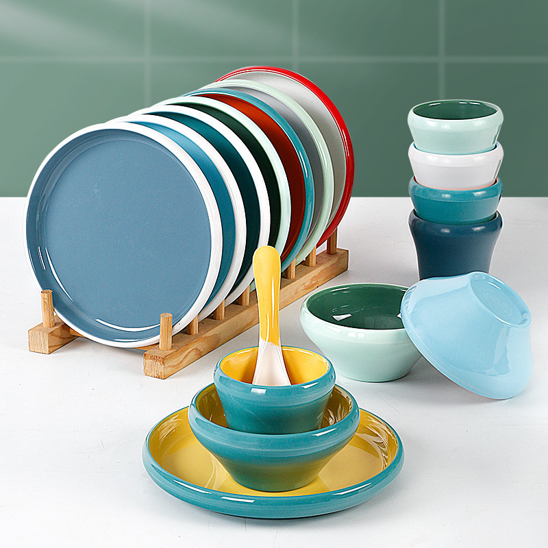 Melamine Tableware Restaurant Hotel Commercial Imitation Porcelain Small Bowl Drop-resistant Hot Pot Restaurant Set of Four-piece Plastic Dishes Set