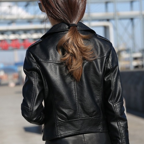 Chic, sweet and fairy black leather jacket for women spring and autumn 2023 high-end retro street top