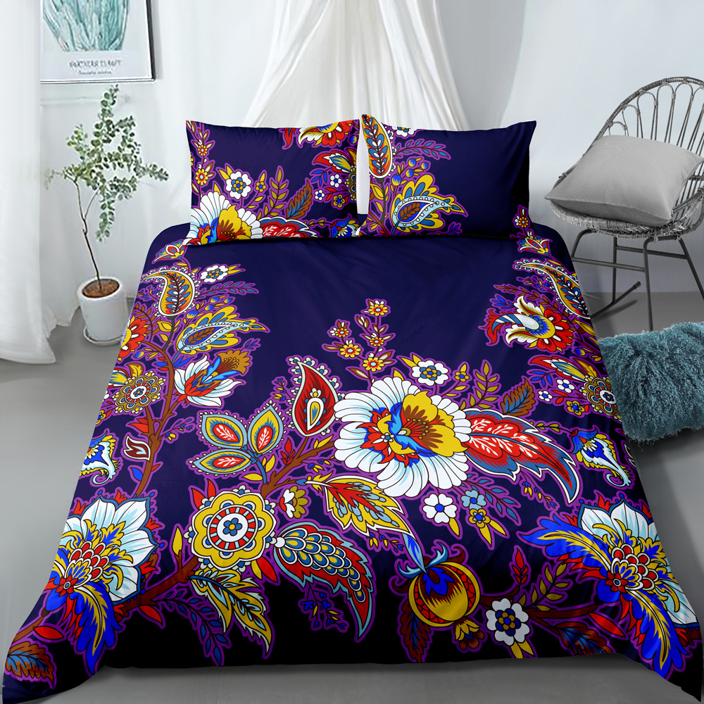 Parure de lit trois pièces de style ethnique imprimé numérique, housse de couette et taie d'oreiller, personnalisable, nouvelle collection_voghion.com