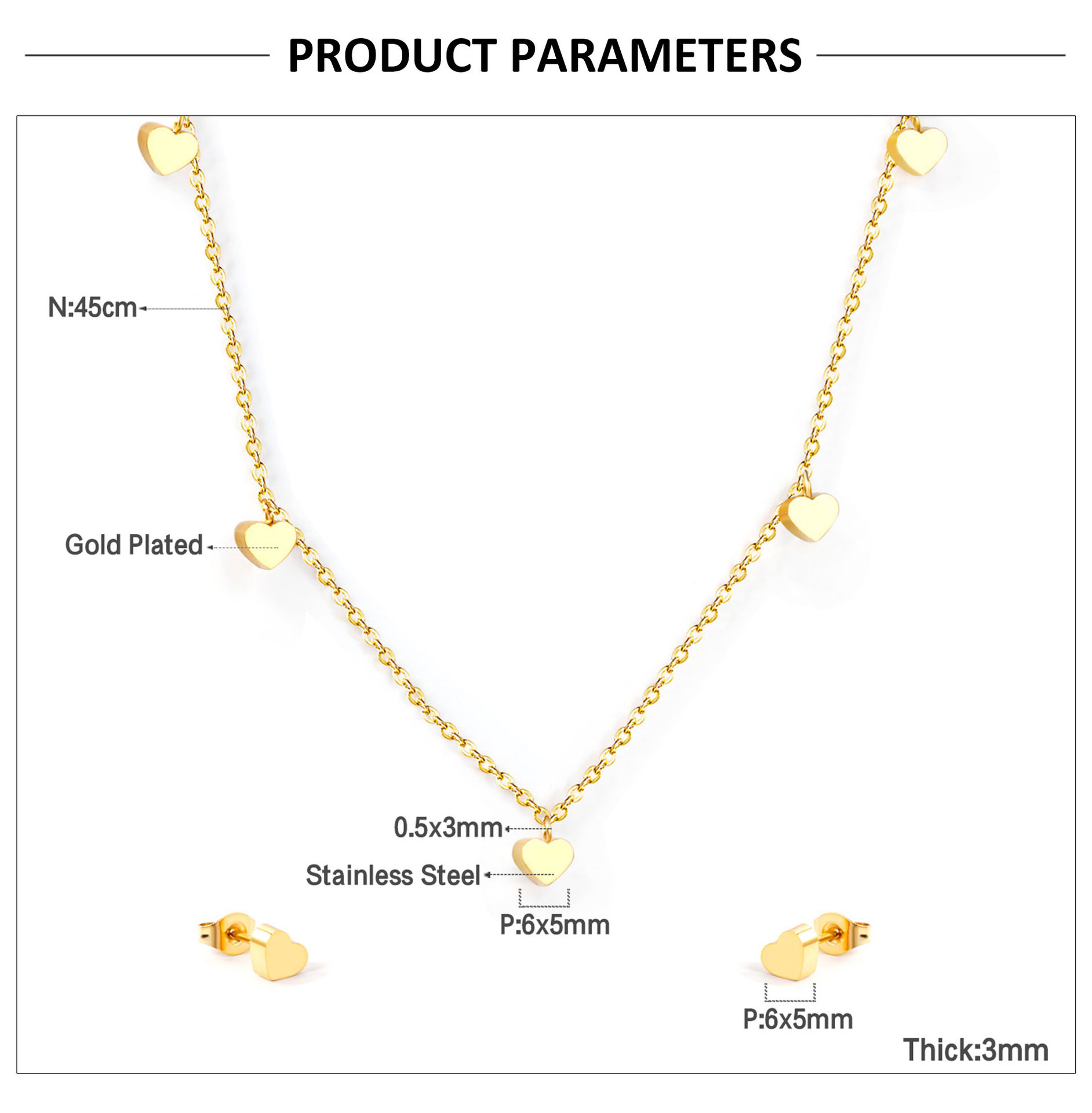 Fashion Star Moon Stainless Steel Plating Earrings Necklace 1 Set