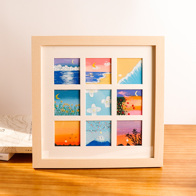 Oil painting stick photo frame painting 10x 10cm paper mounting display table square 4 nine-square work preservation frame