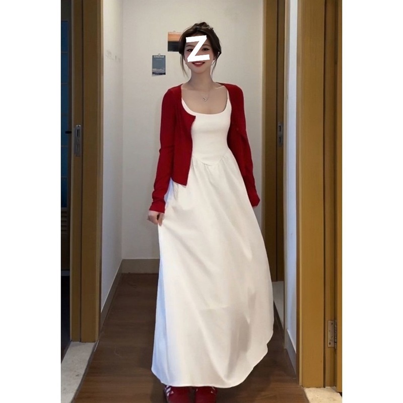 初恋白月光连衣裙女2025新款开衫白色吊带长裙夏日绝美两件套穿搭|undefined