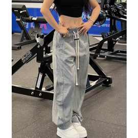 春夏新款纯色运动压褶休闲裤时尚百搭薄款宽松直筒裤子潮