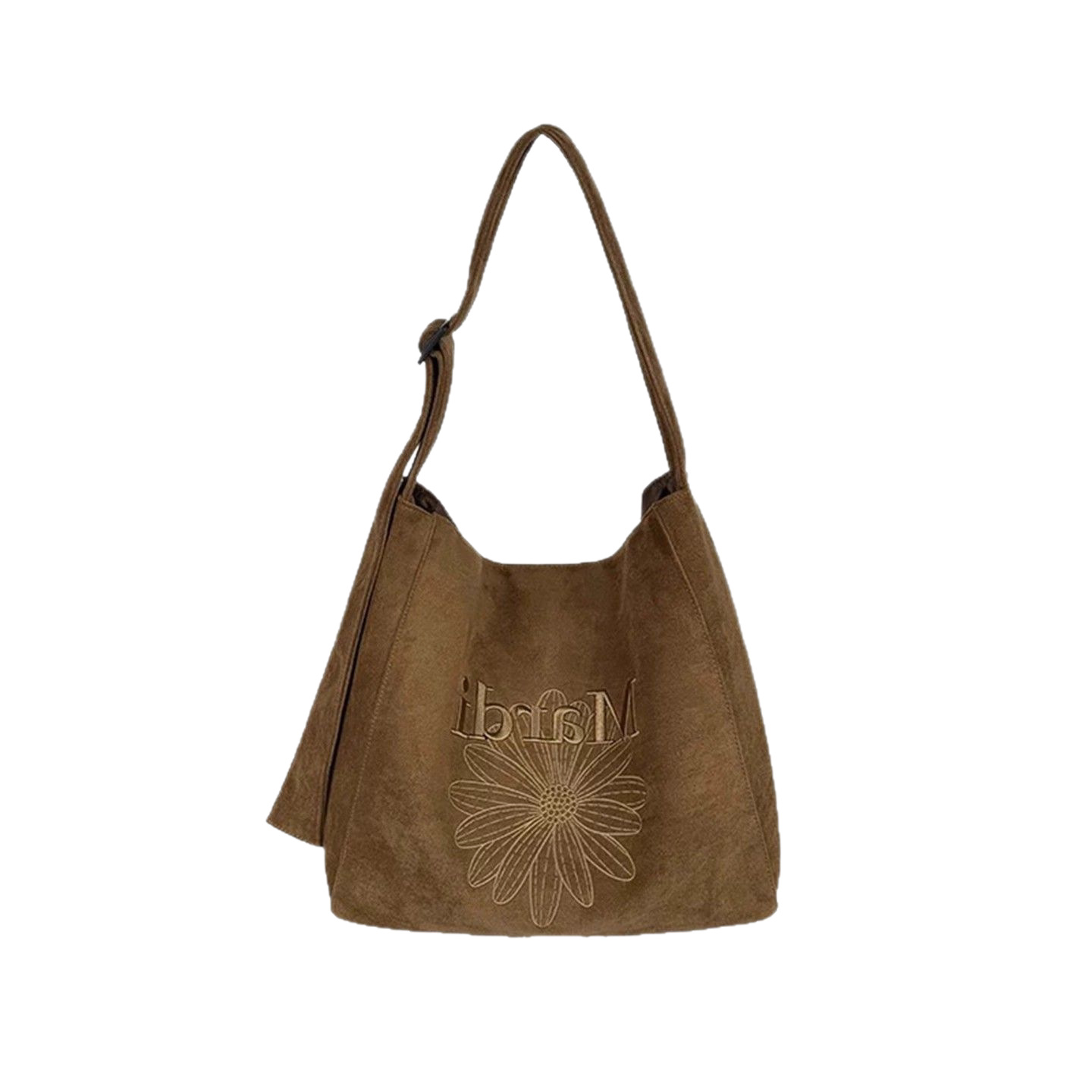 Korean Retro 3D Embroidered Suede Tote Bag For Women, Large Capacity Casual Letter Shoulder & Crossbody Bag For Autumn Winter - Thumbnail 5