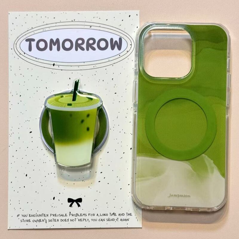 Ins Niche Matcha Ice Latte Apple 16Promax Double Layer Iphone15/14 Magnetic Stand 13 Mobile Phone Case