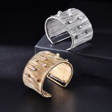 跨境电商欧美夸张朋克镶钻开口手镯手链批发 手工铁丝绕线手镯