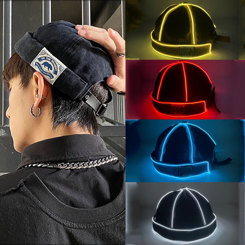 Japón Inglés LED retro gorra de piel de melón hombre hip-hop coreano estilo boina calle sin techo gorra mujer