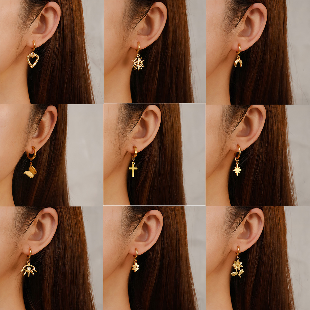 Pendientes colgantes de moda transfronteriza europea y americana, aretes redondos de acero inoxidable de todo fósforo, pendientes simples para mujer de 18K chapados al por mayor