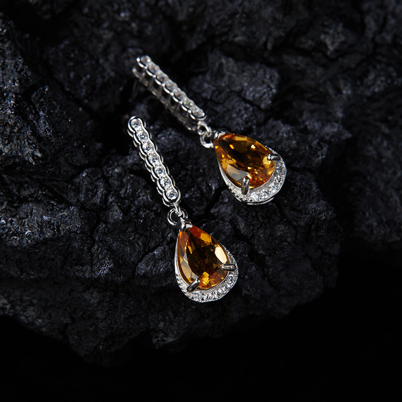 925 Sterling Silver Topaz Crystal Geometric Drop Earrings display picture 7