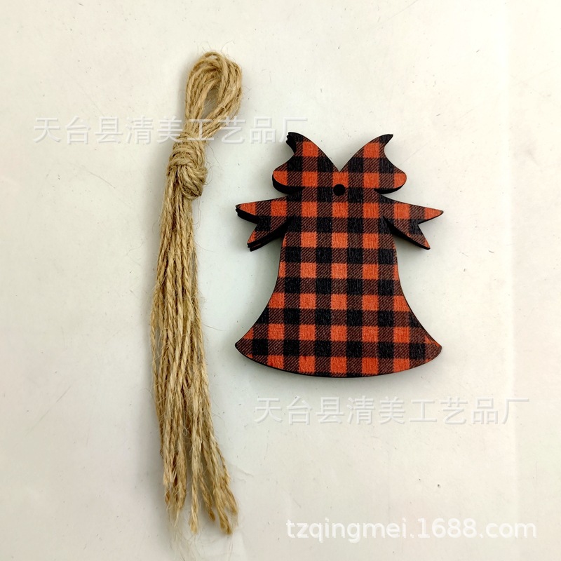 33 piezas de madera de la serie navideña a cuadros negros anaranjados colgante de decoración navideña se pueden combinar libremente 10 piezas en un paquete