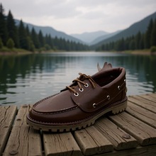 男士休闲鞋矮帮皮沿条手缝帆船鞋加粗线缝梗