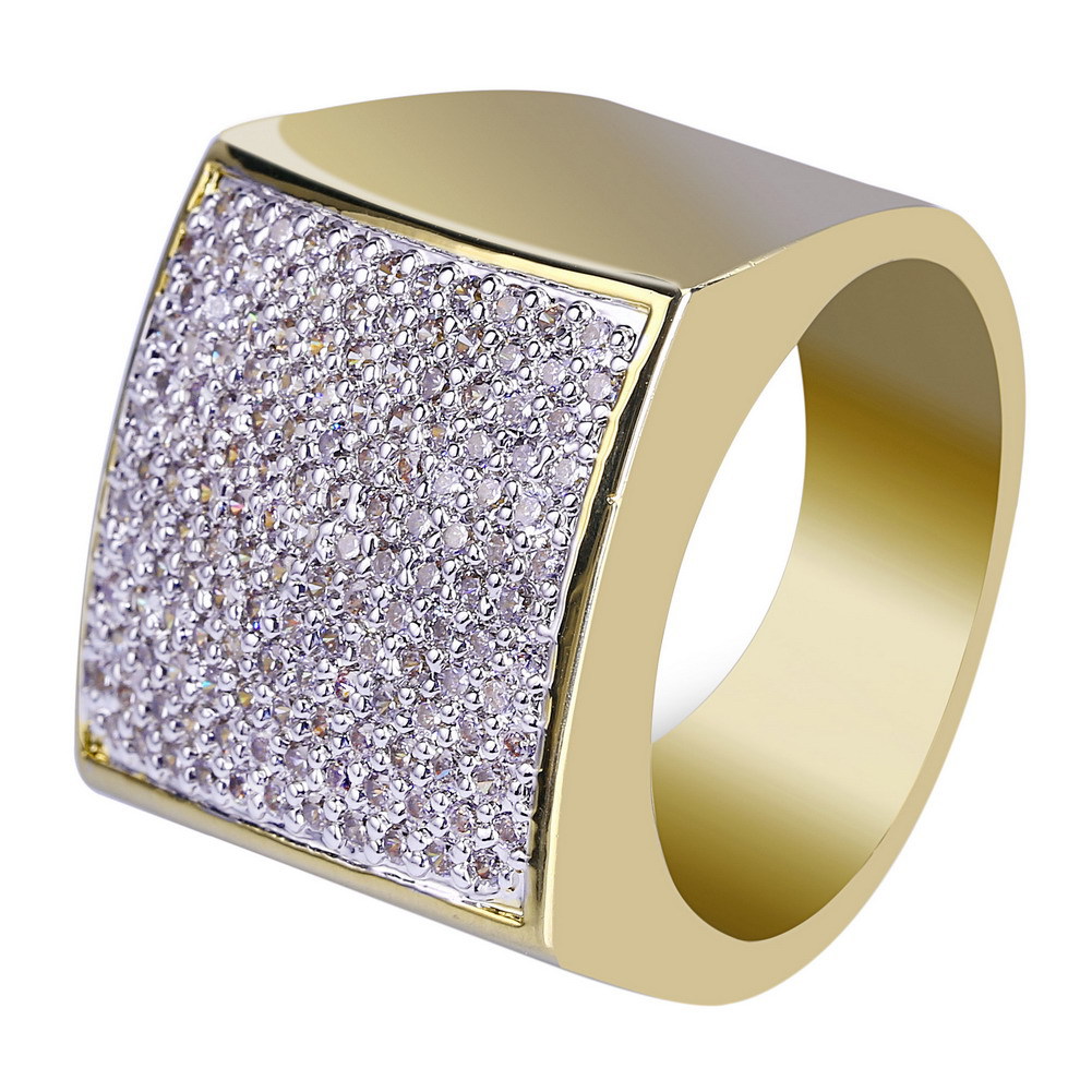 Men's Cuban Link Square Ring With Full Diamonds Hip Hop Style_voghion.com