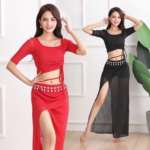 New Spring and Summer Belly Dance Practice Suit Mesh Sexy Large Size Slim Indian Dance Oriental Dance Performance Suit