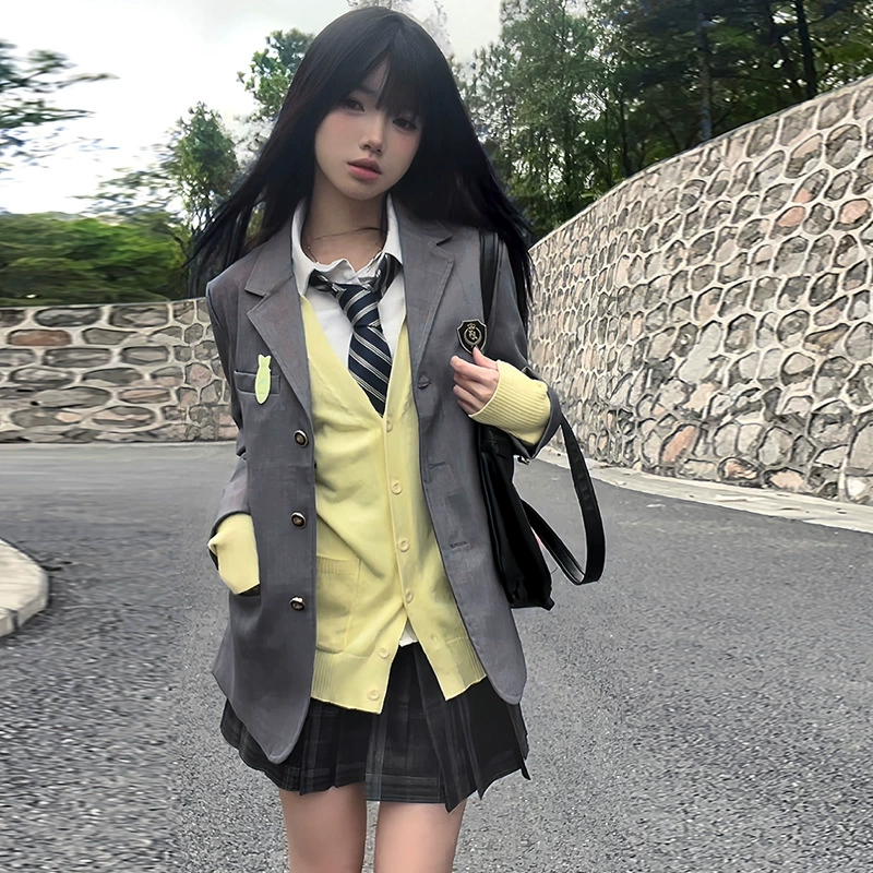 Genuine suit, multicoloured student pleated skirt, jacket