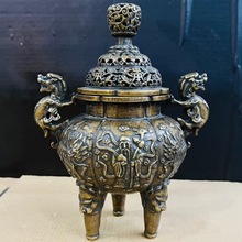 批发黄铜精品仿古做旧  寿星炉摆件   铜麒麟炉工艺品