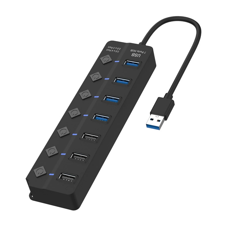 USB 2.0/3.0 SEV хаб для ноутбука, четыре порта с независимыми выключателями, расширение док-станций