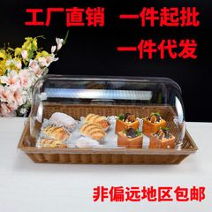 パンバスケット、フルーツバスケット、蓋付きプラスチック製模造籐製食品陳列バスケット、蓋付き籐製トレイバスケット、透明な屋台用バスケット