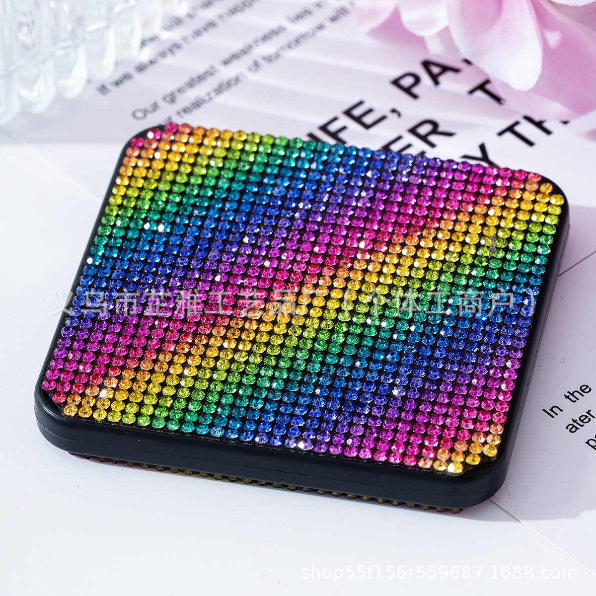 Espejo de maquillaje portátil de moda con incrustaciones de diamantes de imitación Espejo de maquillaje Regalo Espejo cuadrado plegable portátil Espejo plegable de doble cara de mano lote